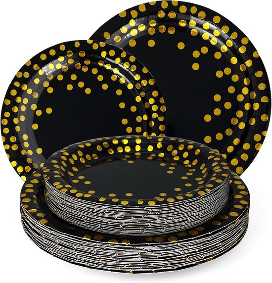 Set Aus 40 Papptellern Für Partys，mit Tellern In 23 Cm Und 18 Cm Durchmesser Sowie Tellern Mit Goldenen Punkten，geeignet Für Taufen