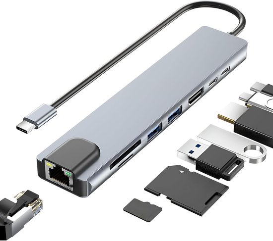 8-in-1 Usb-c-hub，4k Usb-c Zu Hdmi-adapter，rj45 Ethernet-anschluss，100w Pd Schnellladefunktion，usb 3.0/2.0，multifunktionaler Typ-c-anschluss