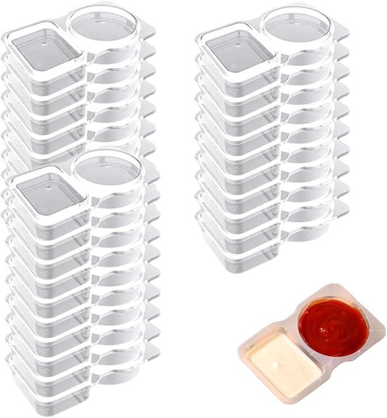 50-teilige Snackbox Mit Zwei Fächern，praktische Aufbewahrungsbox Für Snacks Und Soßen，130 Ml