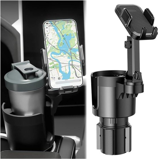 360° Drehbarer 2-in-1-getränkehalter Mit Handyhalterung Fürs Auto