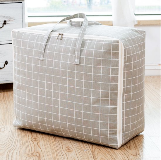 Großer Aufbewahrungssack, 105 L, Wasserdichter Umzugssack Mit Griff, Für Kleidung, Decken, Kissen – 70 X 50 X 30 Cm – Grau Kariert