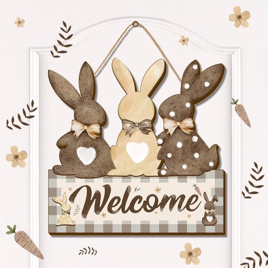 5-teiliges, Farbenfrohes Türschild Mit Osterhasenmotiv – 30 X 30 Cm, Für Drinnen Und Draußen