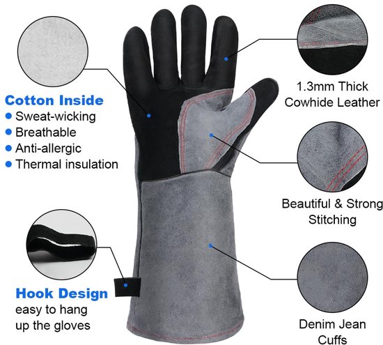 Schutzhandschuhe，schweißerhandschuhe，schnittfest Und Abriebfest Bis 350 °c，lange Ärmel (40 Cm)，für Schweißarbeiten Und Küche