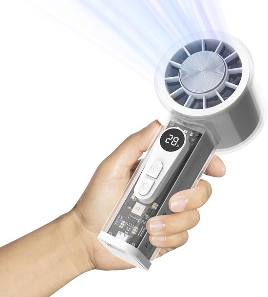 Tragbarer Ventilator Mit Integriertem Kühler，5000-mah-akku，6 Geschwindigkeitsstufen，led-anzeige，hochgeschwindigkeitsturbine，transparentem Deckel
