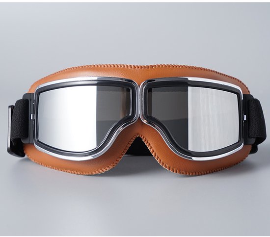 Motorradbrille，herren-motorradbrille，geeignet Für Motorrad，skifahren (braun-silberne Gläser)