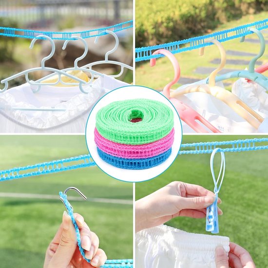 3-teiliges Wäscheleinen-set，wäscheleinen-draht，5 M，rutschfeste Wäscheleine，tragbare Wäscheleine Für Outdoor，zum Aufhängen Oder Für Zu Hause