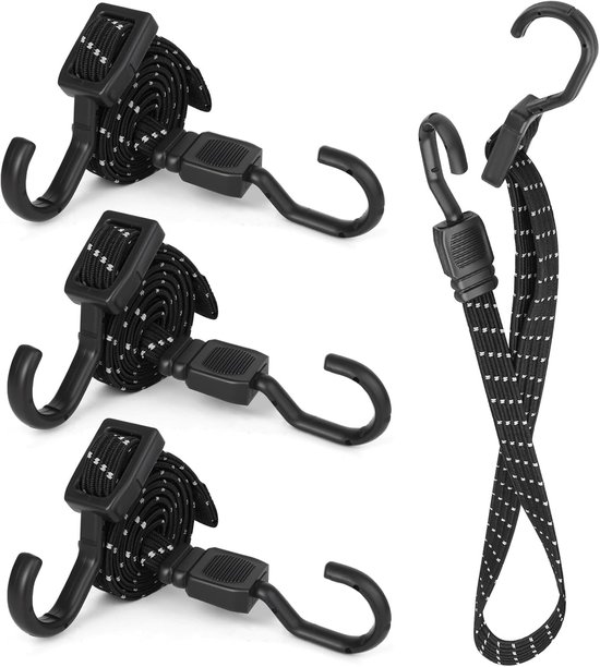 Set Mit 4 Elastischen Kordeln Mit Haken, 100 Cm Lang – Verstellbar – Geeignet Für Planen, Autos, Motorräder Und Camping
