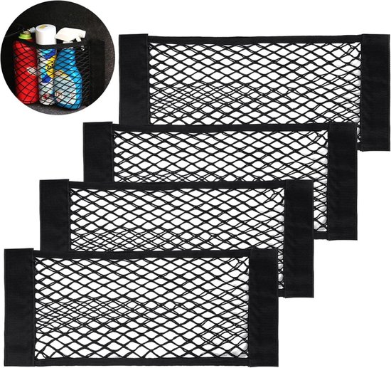 Kofferraum-aufbewahrungsnetz，4-teilig，auto-aufbewahrungsnetz Mit Elastischem Klettverschluss，geeignet Für Den Kofferraum，25 X 50 X 0,25 Cm