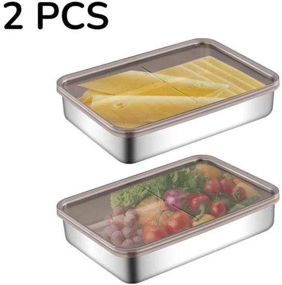 Set Aus Zwei Luftdichten Edelstahlbehältern Mit Einem Fassungsvermögen Von 800 Ml Und Auslaufsicheren Deckeln，perfekt Für Den Kühlschrank