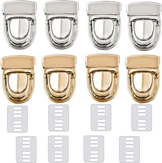 Metall-schiebeverschluss，8-teiliges Set，3 X 4 Cm Schiebeverschluss，handtaschenverschluss，daumenbetätigter Drehverschluss