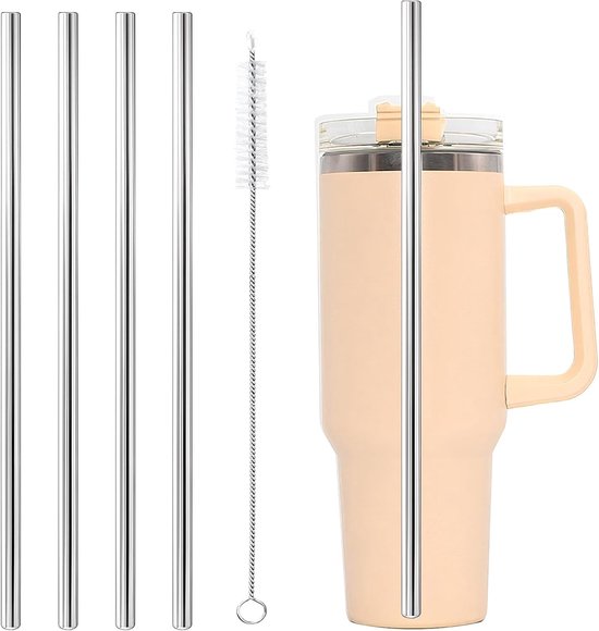 Metallstrohhalm-set，5-teilig，edelstahl，30 Cm Lange Strohhalme，4 Gerade Strohhalme Mit Reinigungsbürste，für Heiße Und Kalte Getränke