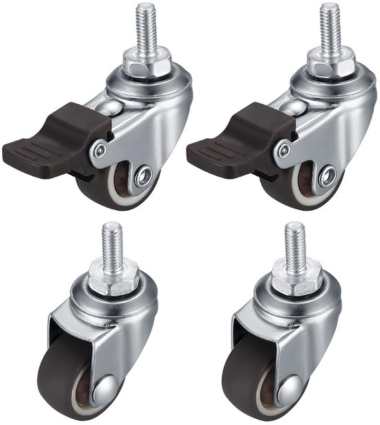 Allecto Plus - Möbelrollen, 4 Stück, M8, Klein, Lenkrollen Mit Bremse, 360 Grad Drehbar