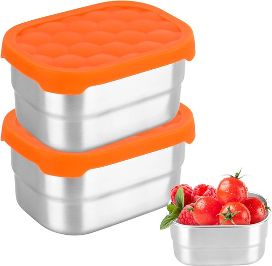 2-teiliger Snackbehälter，edelstahl-snackbox，230 Ml，salatdressingbehälter Mit Silikondeckel，dressingbehälter Für Gewürze