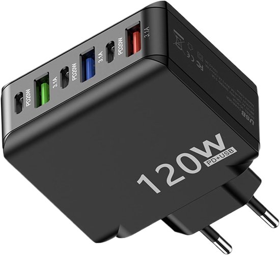 Handy-wandladegerät，usb-c-ladegerät，120-w-würfel-ladegerät，mehrfach-wandadapter Mit 3 Usb-c- Und 3 Usb-a-anschlüssen