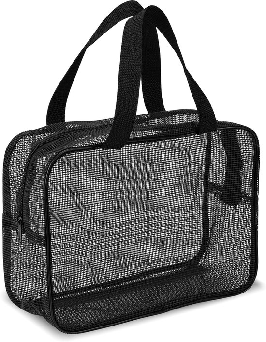 Tragbare Duschtasche，schwarze Netztasche Mit Reißverschluss，multifunktionale Strandtasche，kulturbeutel Mit Griff，netzbeutel Für Fitnessstudio