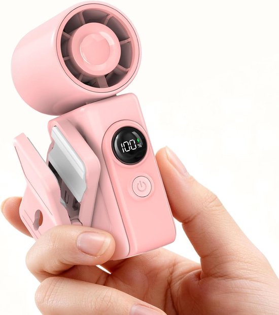 Tragbarer Mini-ventilator Mit Drehbarem Kopf Und Clip，led-anzeige，4 Geschwindigkeitsstufen，13500 U/min，usb-aufladbar，2400 Mah