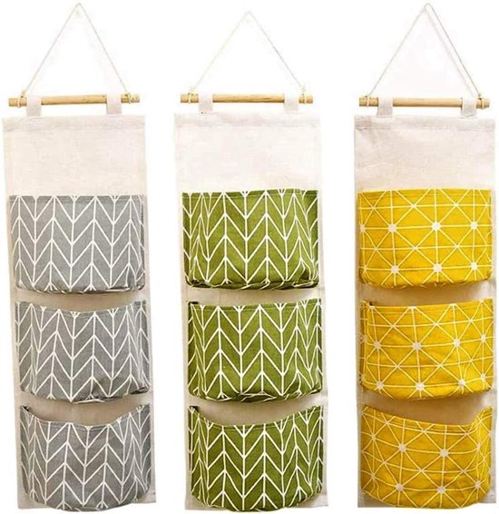 Kaheign 3er-set Hängeaufbewahrungstaschen，60 X 20 Cm，3-lagig，wasserdichtes Leinengewebe，hängeorganizer Mit Breiten Taschen Für Schlafzimmer