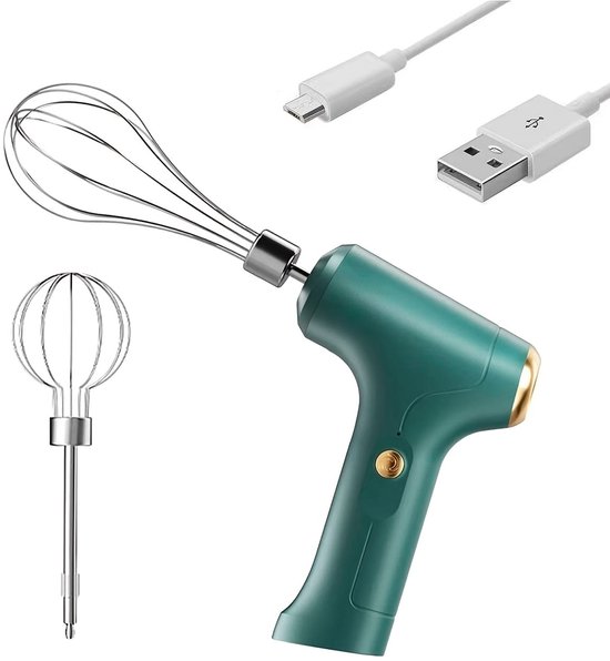 Handmixer，usb-aufladbar，edelstahl 304，ausgestattet Mit 2 Abnehmbaren Klingen，3 Geschwindigkeitsstufen (grün). Ideal Zum Backen In Der Küche