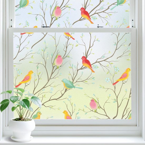 Farbige Fensterfolie，matte Sichtschutzfolie，elektrostatisch Klebende Sonnenschutzfolie，farbige Dekorfolie，vogelmotiv (45 X 200 Cm)