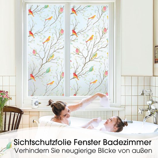 Buntglas-fensterfolie，blickdichte Sichtschutzfolie: Selbstklebende Fensterbeschattung，farbige Dekorfolie，vogelmotiv (44,5 X 200 Cm)