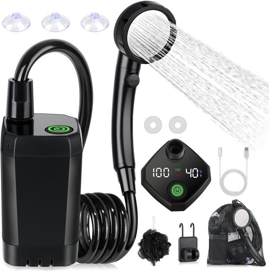 Camping-duschset，wiederaufladbare Duschpumpe，wasserdicht，mit Intelligentem Display，4 Strahlarten
