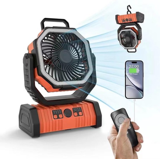 Tragbarer Campingventilator Mit Hoher Leistung，doppelhaken Und Hohem Luftdurchsatz，eigenständiges Gerät，tragbar (orange)