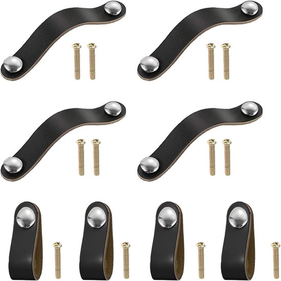 Set Mit 8 Ledergriffen Und -knöpfen Für Möbel, Schränke Und Schubladen