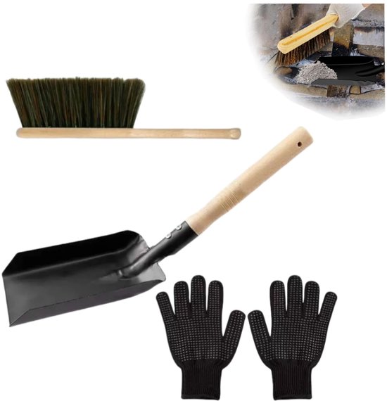 Flaches，selbstklebendes Ofenkabel，3-teiliges Set Mit Aschepellets Und Bürste，langem Griff Und Hitzebeständigen Handschuhen
