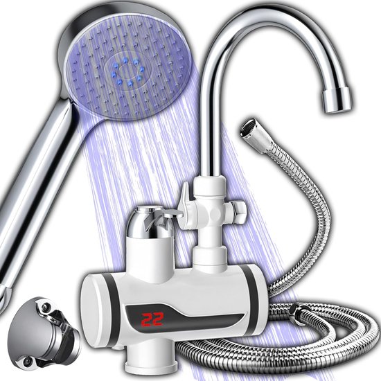 Elektrischer Wasserhahn Mit Durchlauferhitzer Und Handbrause，durchlauferhitzer Mit Lcd-temperaturanzeige，für Küche Und Garten，220 V