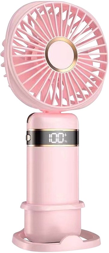 Handventilator，pink，usb-wiederaufladbar，tischventilator Mit 5 Windgeschwindigkeiten，led-digitalanzeige Und Handyhalterung