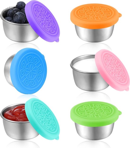 Mini-lebensmittelaufbewahrungsbehälter，edelstahl-snackbox，6er-set Dressinggläser À 50 Ml Für Unterwegs，silikon-aufbewahrungsbehälter Mit Deckel