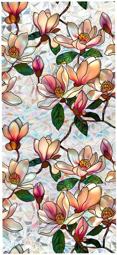 Magnolien-fensteraufkleber Für Mehr Privatsphäre，buntglas-aufkleber，sonnenschutz Fürs Wohnzimmer，statisch Haftender Aufkleber，43 X 100 Cm