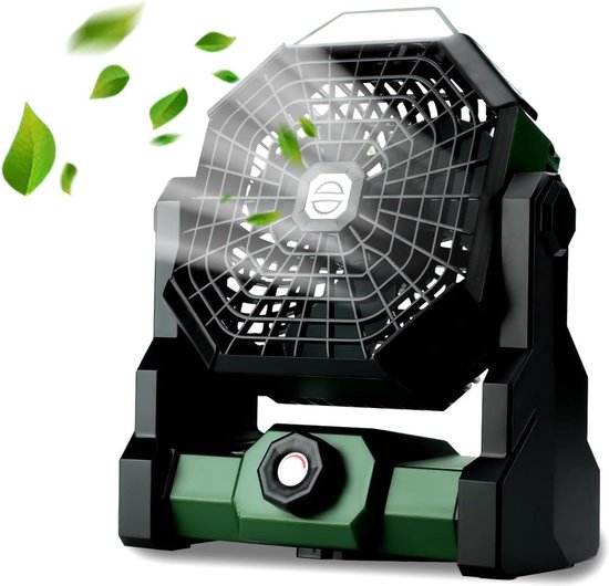 Wiederaufladbarer，tragbarer Campingventilator Mit Led-laterne，270°-drehung，8 Geschwindigkeitsstufen，usb-c-anschluss，grün