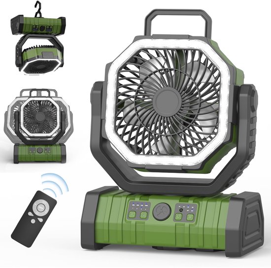 Campingventilator Mit 4 Geschwindigkeitsstufen – 20.000-mah-akku & 270°-drehung – Led-beleuchtung & Aufhängesystem – Usb-aufladbar