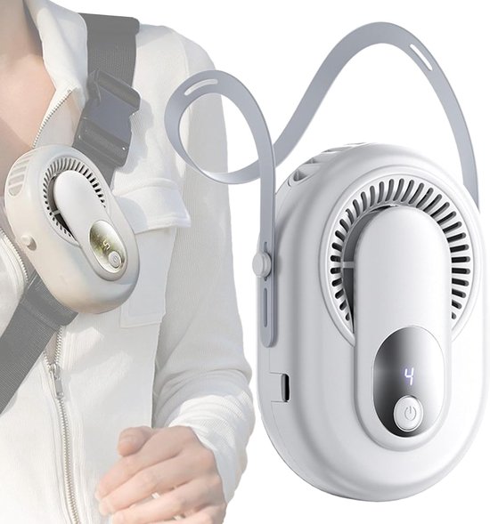 Tragbarer Nackenventilator，5 Geschwindigkeitsstufen，kleiner Hüftclip-ventilator，5,2 Cm/2,05 Zoll Led-anzeige，wiederaufladbarer Ventilator