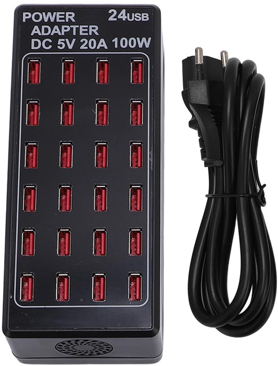 Allecto，usb-ladestation，mehrere Anschlüsse，geeignet Für Smartphones Und Tablets，schwarz，für Zuhause Und Unterwegs，24 Usb-anschlüsse，100 Watt