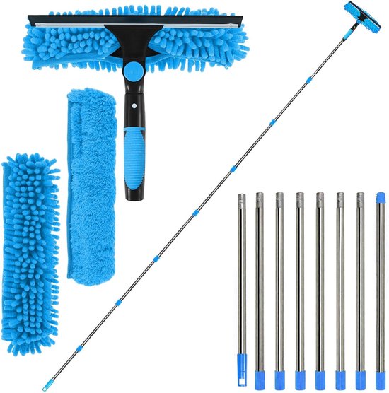Teleskop-fensterreiniger, Fensterabzieher, Fensterreinigungsset, Fensterreinigungsgerät Mit Großer Reichweite (blau)