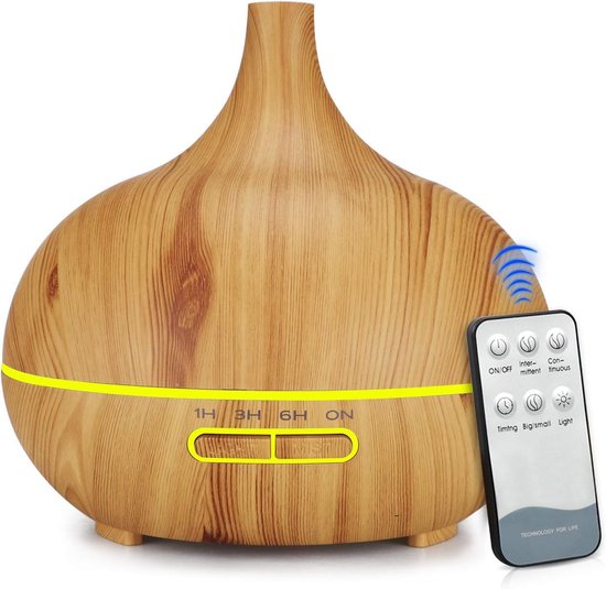 Luftbefeuchter，400-ml-luftbefeuchter Mit Fernbedienung，7 Einstellbaren Led-farben，aromadiffusor Mit Holzpellets，automatische Abschaltung (braun)