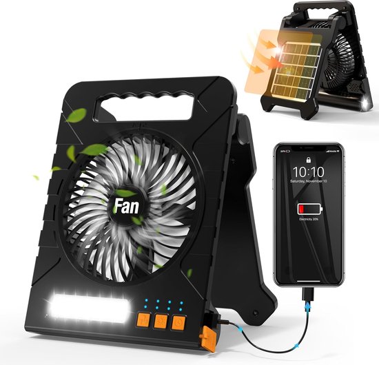 Solarbetriebener Campingventilator，tragbarer Tischventilator (4000 Mah) Mit Led-laterne，4 Geschwindigkeitsstufen Und 4 Timern Für Werkbank