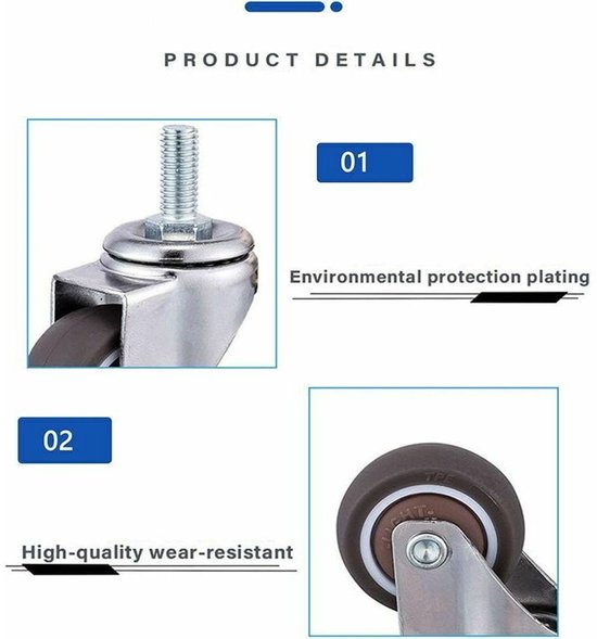 Universelle Gewinderollen Für Autos, Gummiräder, Ersatzrollen Für Trolleys, M8x15 Mm Durchmesser, 50 Mm, 4 Stück