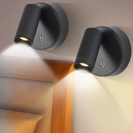Zweiteilige Led-leselampe Mit Touch-steuerung，kabellose Wandleuchte Mit Usb-ladefunktion，3 Farbmodi (schwarz) Zum Lesen Im Schlaf- Und Wohnzimmer