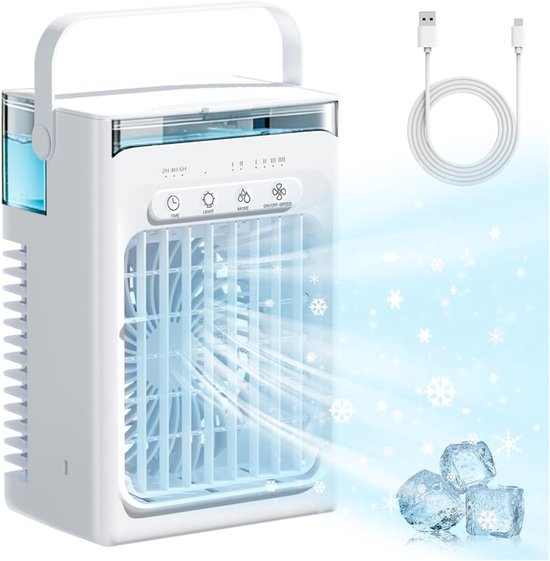 Mini-klimaanlage，4-in-1-gerät: Mobile Klimaanlage，kleiner Ventilator，2-stufige Befeuchtung，1000-ml-wassertank