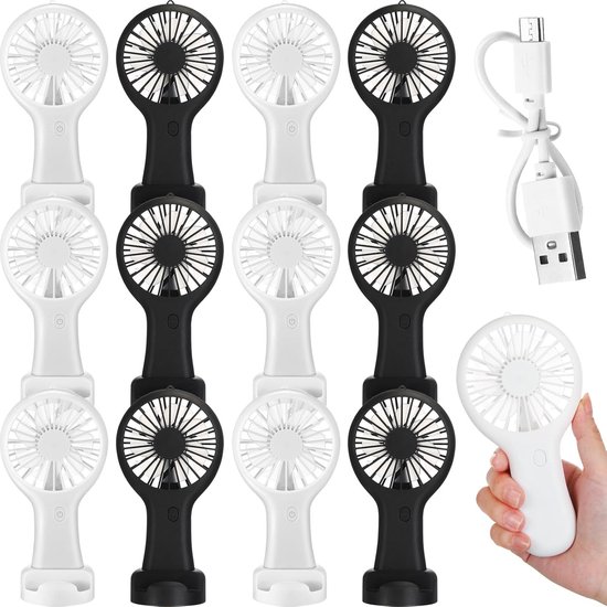 Set Mit 12 Mini-elektro-usb-ventilatoren，leiser Taschenventilator，sommergeschenk Für Reisen (schwarz Und Weiß，3 Geschwindigkeitsstufen)