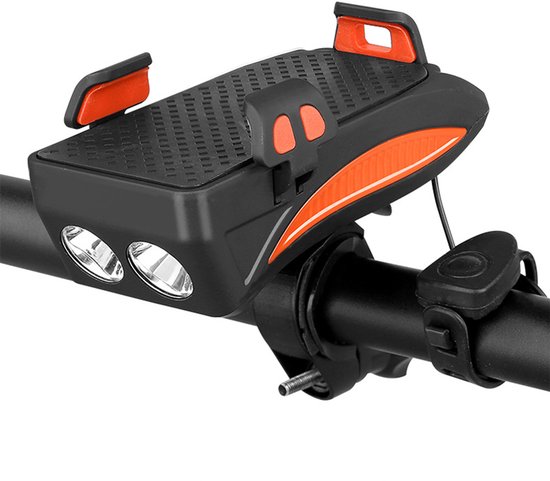 Fahrradbeleuchtung – Powerbank-halterung Fürs Fahrrad – Smartphone-halterung Fürs Fahrrad – 2400 Mah – Klingel – Scheinwerfer – Orange