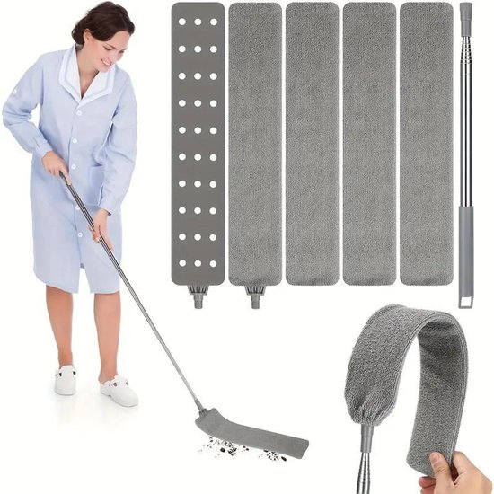 Ausziehbares Deckenreinigungsset Mit 4 Austauschbaren Pads – Flexibler Mikrofaser-reiniger Für Fugen, Fußleisten, Jalousien Und Hohe Ecken