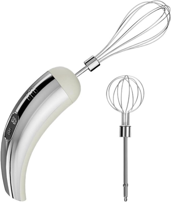 Elektrischer Handmixer – Küchenmixer Mit Schneebesen – Backen Und Kochen – Edelstahl – 5 Geschwindigkeitsstufen – Silberweiß