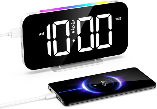 Intelligenter Led-wecker Mit Großem Display, Rgb-ambientebeleuchtung Und Notstromversorgung