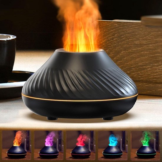 Geräuschloser Luftbefeuchter Mit Flammeneffekt Und 7 Farbigen Led-leuchten – Automatische Abschaltung Bei Wassermangel