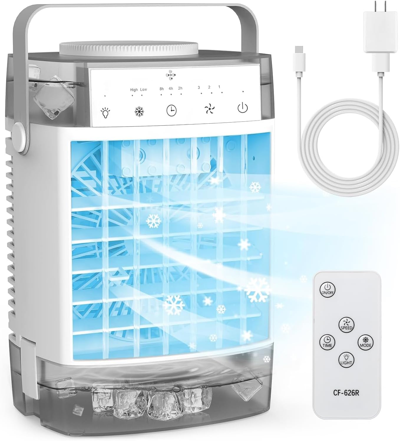 Tragbare Klimaanlage, 1600 Ml Doppelwassertank, Tragbare Klimaanlage, 3 Geschwindigkeiten, 2 Nebelstufen, Verdunstungskühlung, Ventilator.
