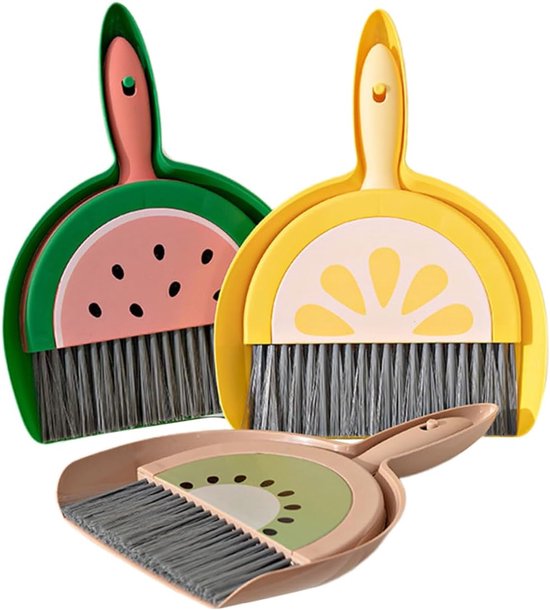 Mini-kehr- Und Abfalleimer-set Mit Fruchtmotiven，3-teiliges Schreibtisch-reinigungsset，ideal Für Die Schnelle Reinigung
